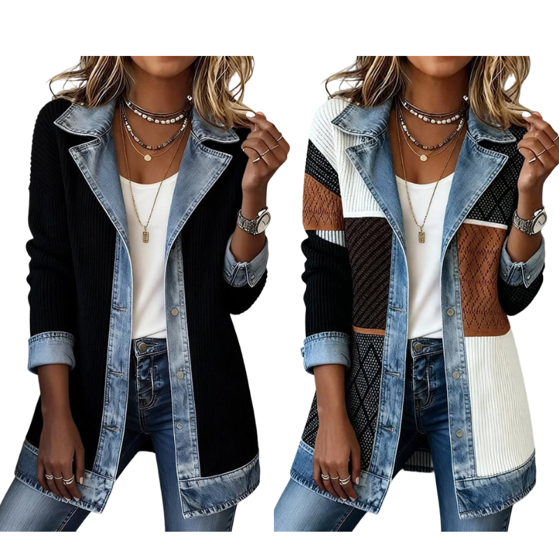 DenimAura – Refined Women's Ribbed Detail Denim Coat