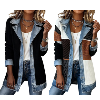 DenimAura – Refined Women's Ribbed Detail Denim Coat
