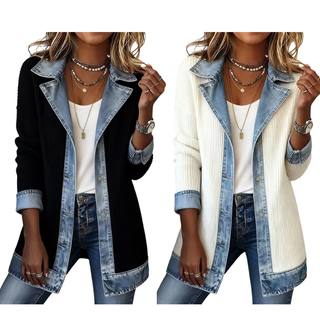 DenimAura – Refined Women's Ribbed Detail Denim Coat