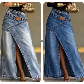 StyleFlow – Vintage Wash Layered Denim Maxi Skirt