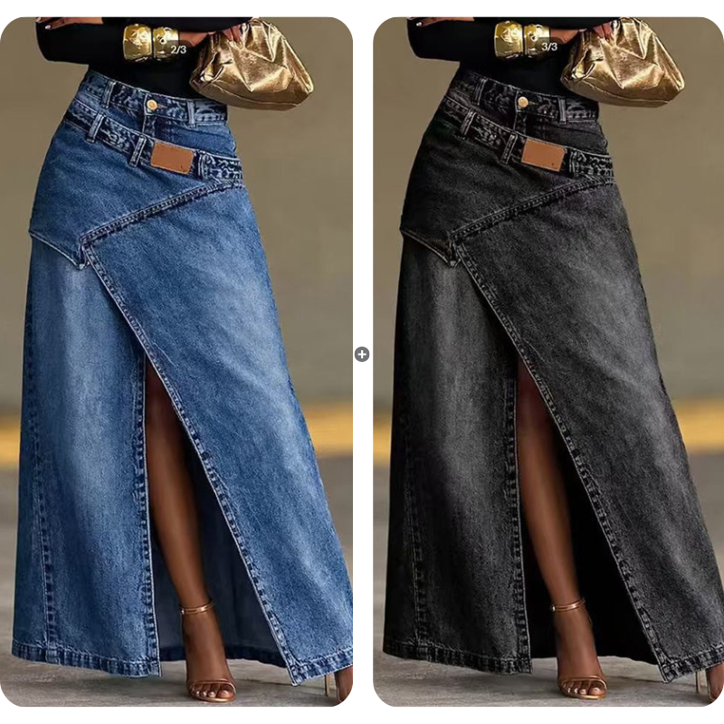 StyleFlow – Vintage Wash Layered Denim Maxi Skirt