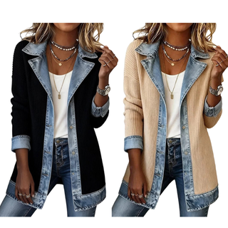 DenimAura – Refined Women's Ribbed Detail Denim Coat