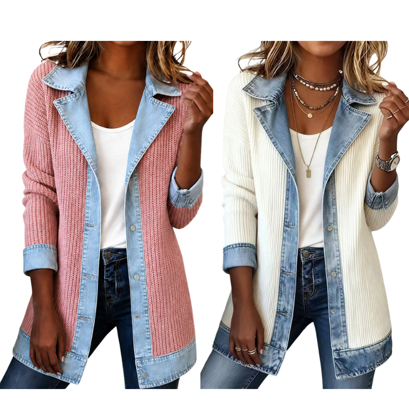 DenimAura – Refined Women's Ribbed Detail Denim Coat