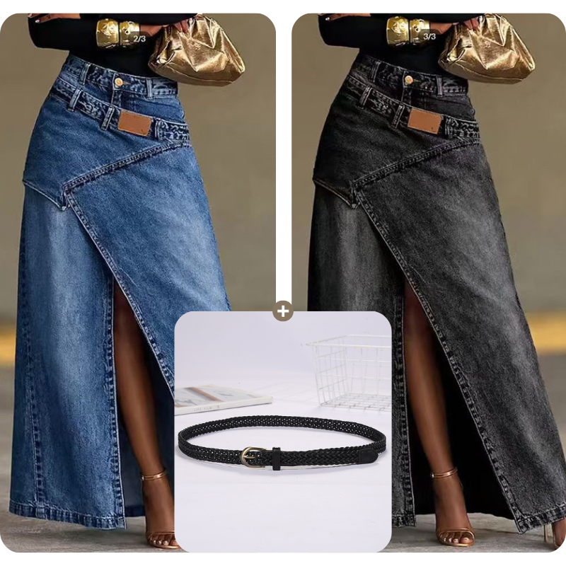 StyleFlow – Vintage Wash Layered Denim Maxi Skirt
