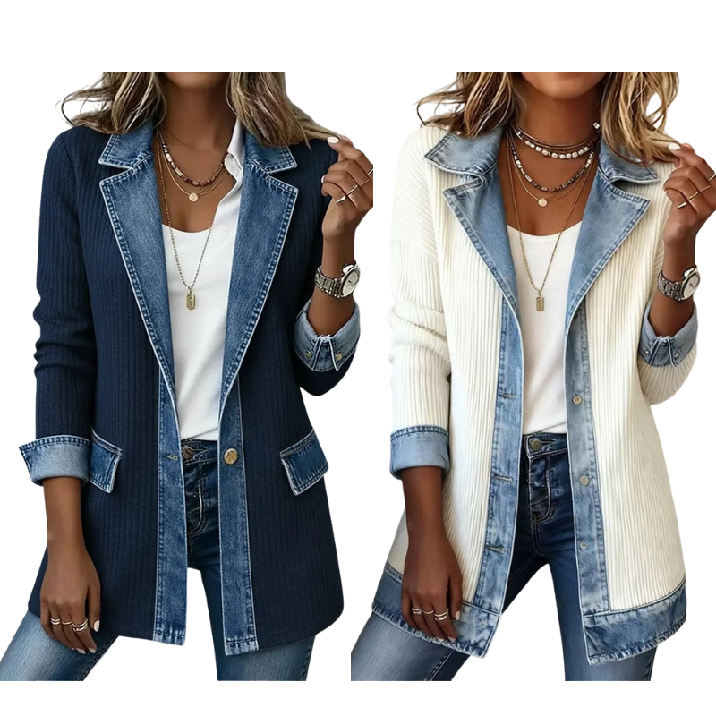 DenimAura – Refined Women's Ribbed Detail Denim Coat