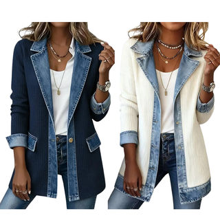 DenimAura – Refined Women's Ribbed Detail Denim Coat