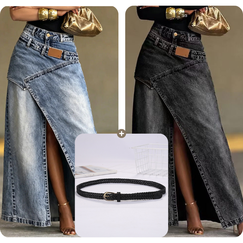 StyleFlow – Vintage Wash Layered Denim Maxi Skirt