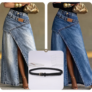 StyleFlow – Vintage Wash Layered Denim Maxi Skirt