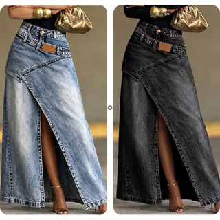 StyleFlow – Vintage Wash Layered Denim Maxi Skirt