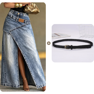 StyleFlow – Vintage Wash Layered Denim Maxi Skirt