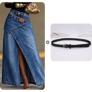 StyleFlow – Vintage Wash Layered Denim Maxi Skirt
