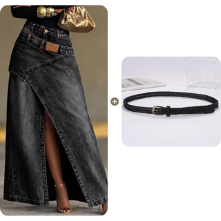StyleFlow – Vintage Wash Layered Denim Maxi Skirt
