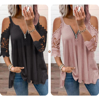 GraceVibe – Elegant Zipper Cold Shoulder Top