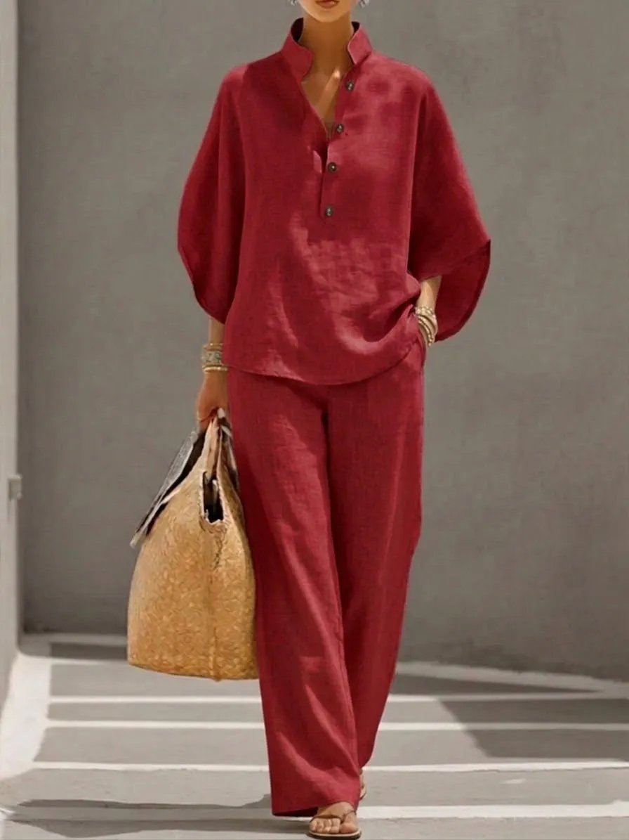 AiryLuxe – Women's Batwing Sleeve Linen Cotton Set