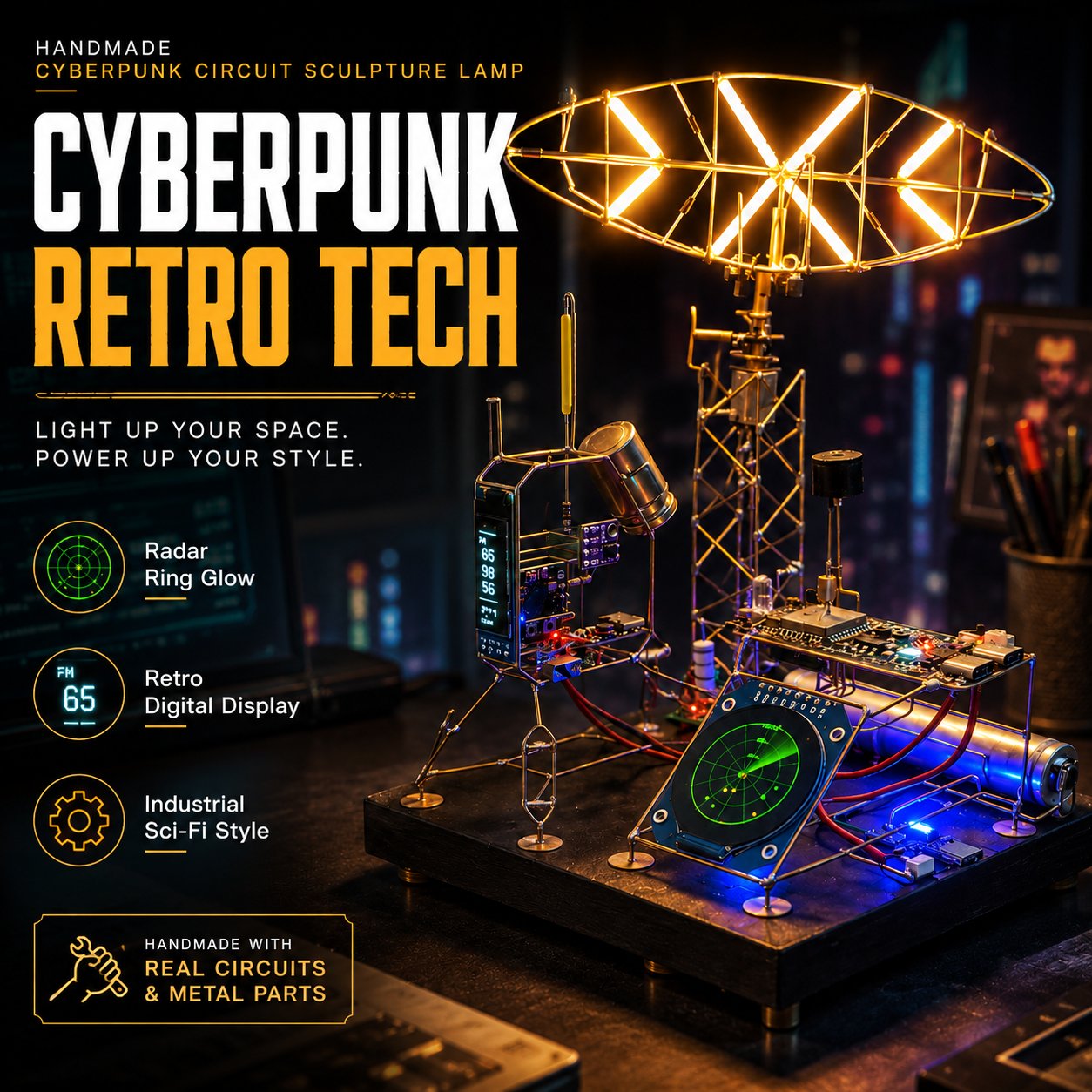 Handmade Cyberpunk Circuit Sculpture Lamp