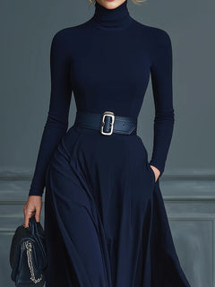 NavyElegance – Knitted High-Neck Dress