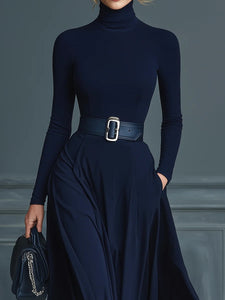 NavyElegance – Knitted High-Neck Dress