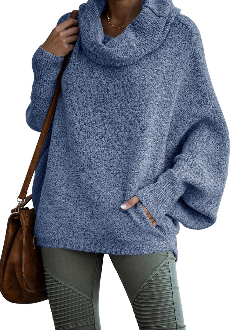 SnuggleNest - Women's Soft Cowl Neck Pocket Sweater