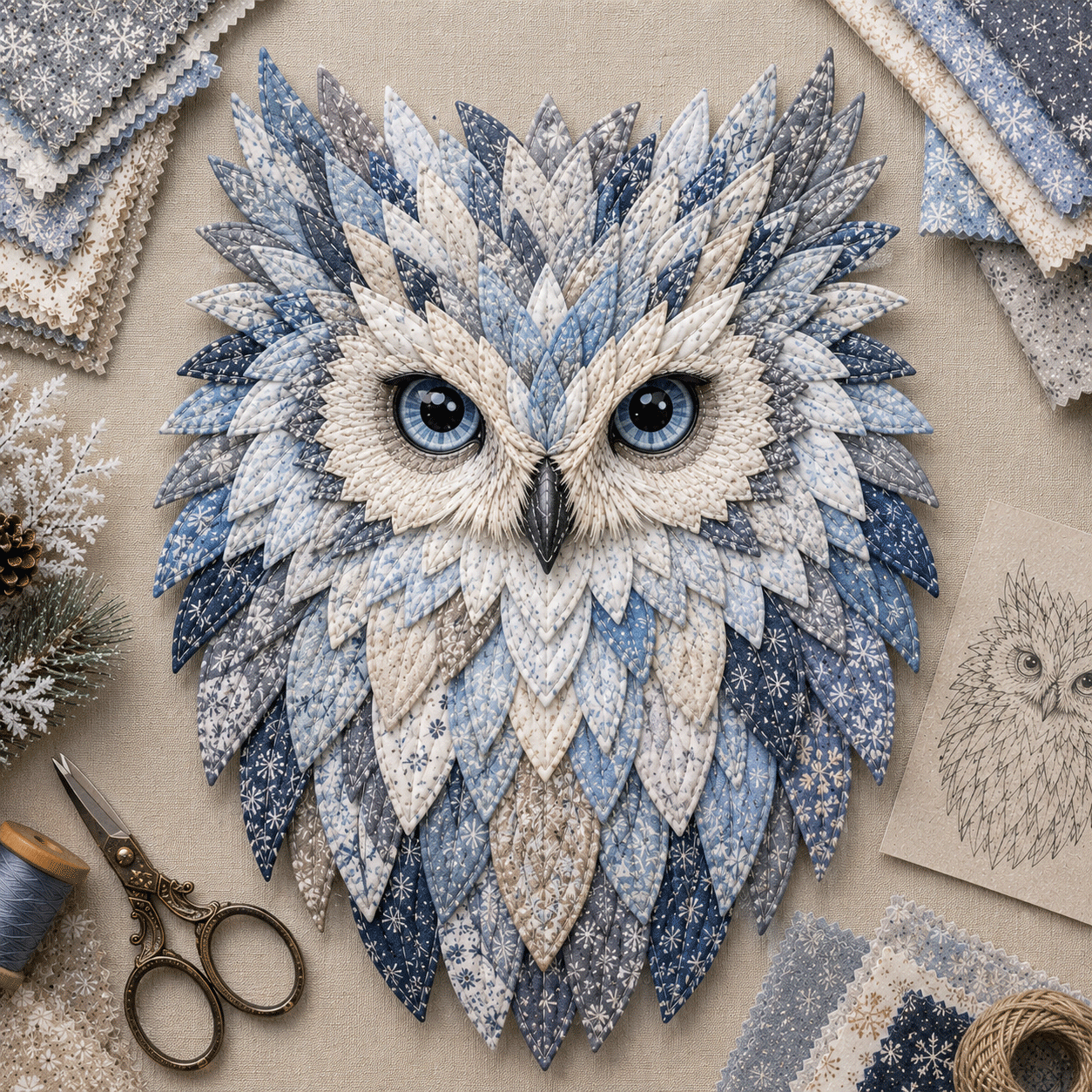 💥 LAST DAY 49% OFF - 🦉 Layered Fabric Owl Wall Art DIY Kit – Complete Kit Included ✂ Pre-Cut Pieces • Glue or Stitch Your Way