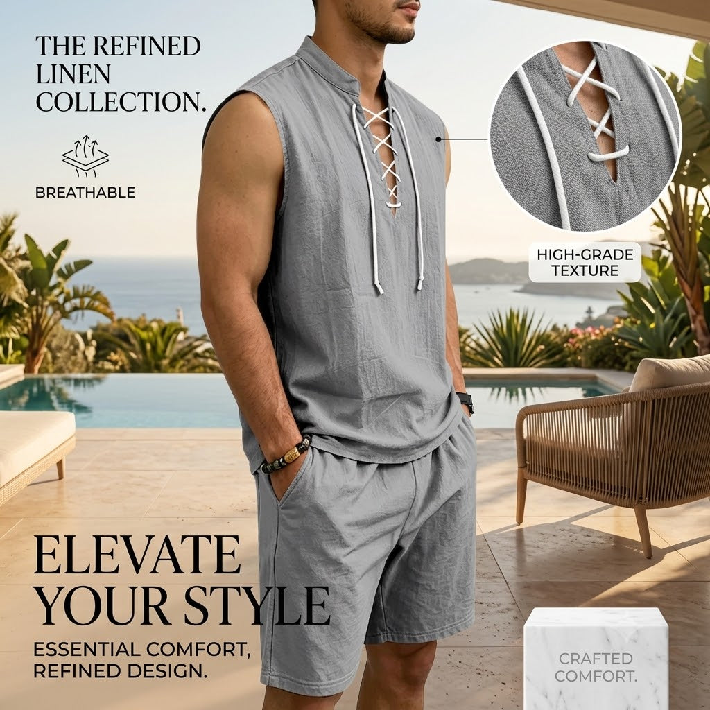 ComfortWeave – Lightweight Mens Lace-Up Linen Shorts Outfit