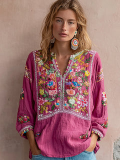 BloomGrace – Women’s V-neck Flower Embroidery Top