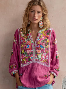 BloomGrace – Women’s V-neck Flower Embroidery Top