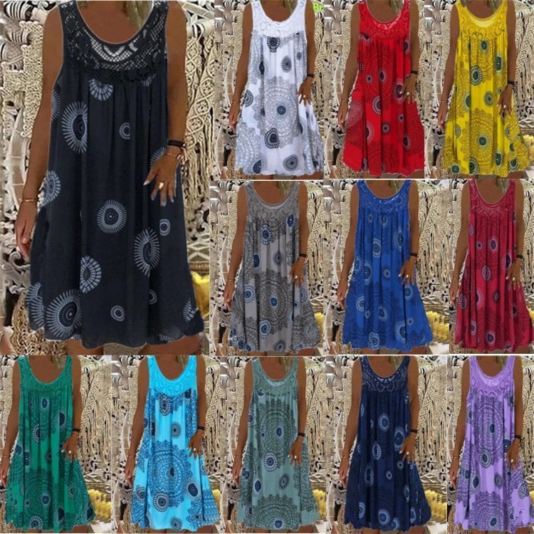 BreezeBloom – Sleeveless Summer Print Dress
