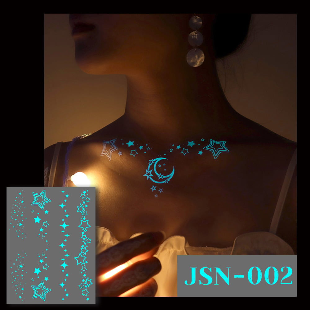 🔥Waterproof Blue Luminous Butterfly Tattoo Stickers - Temporary Body Art for Music Festivals & Parties