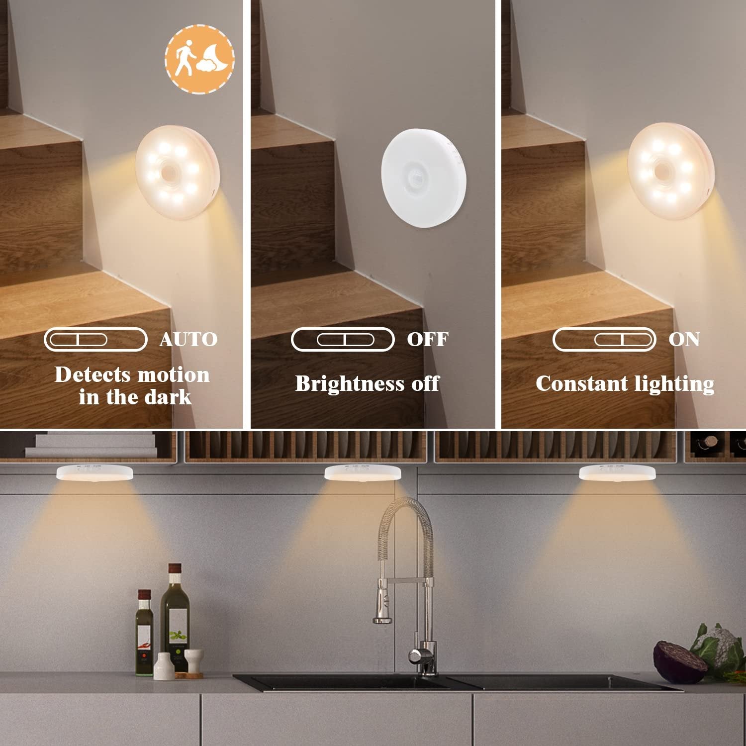 3/6 Pack 8LEDs Rechargeable Motion Sensor Night Lights