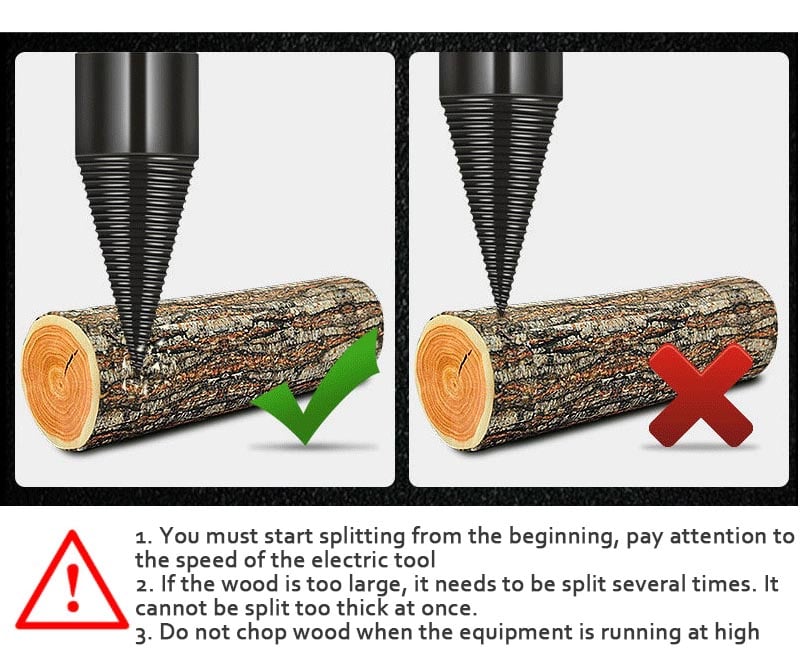 SplitForce – Drill Cone Wood Splitter with 4 Handles