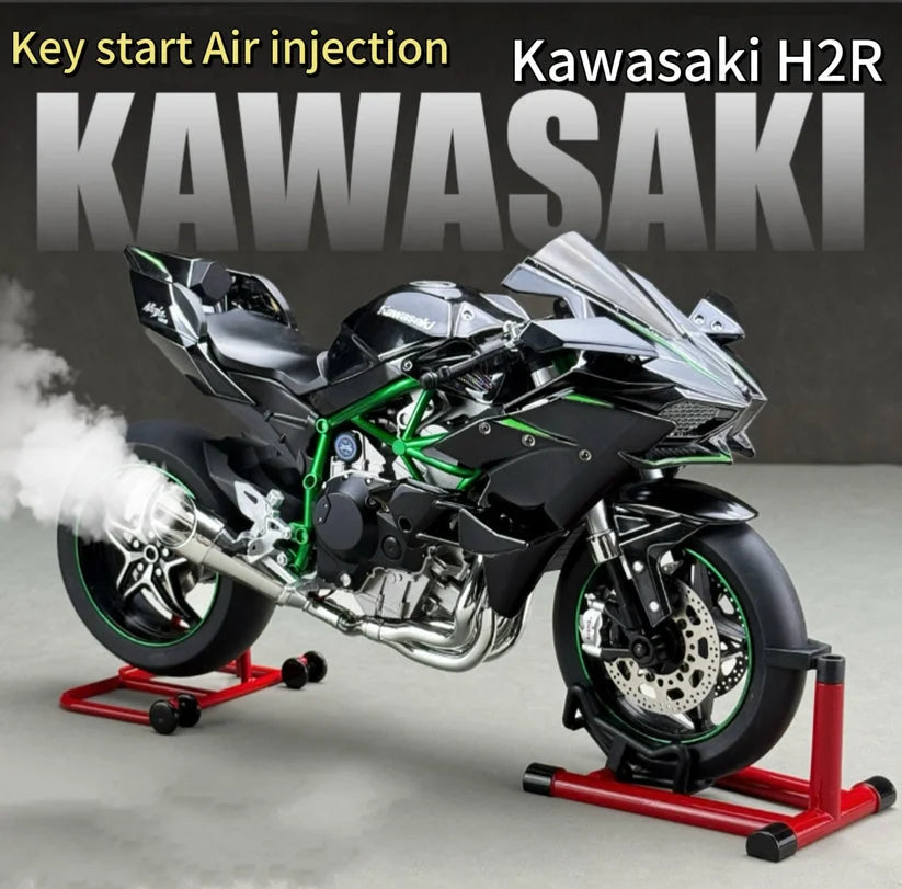 【Genuine】1:6 H2R motorcycle model with engine startup, throttle control, and exhaust spray simulation, ideal gift for men
