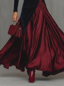 LuxeDrape – Color Block Velvet Satin Long Dress