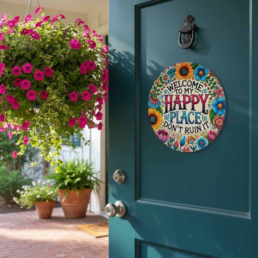 PetalHaven - “My Happy Place” Round Metal Wall Décor