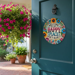 PetalHaven - “My Happy Place” Round Metal Wall Décor