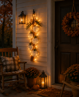 HarvestGlow – Rustic White Pumpkin Hanging Swag