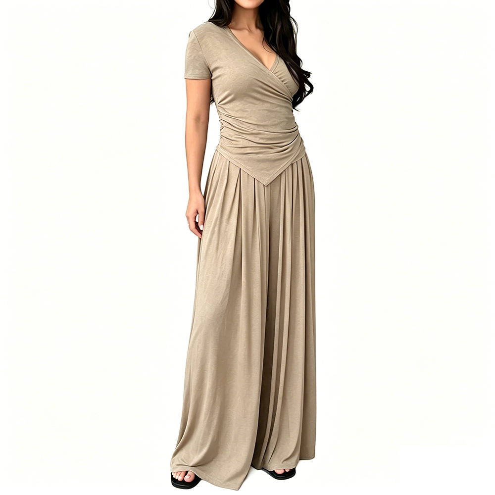 MaisonLuxe – Sophisticated Wrap Top & Wide Leg Pants Set