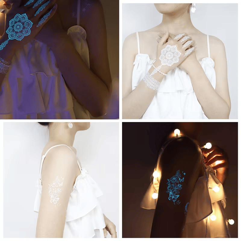 🔥Waterproof Blue Luminous Butterfly Tattoo Stickers - Temporary Body Art for Music Festivals & Parties