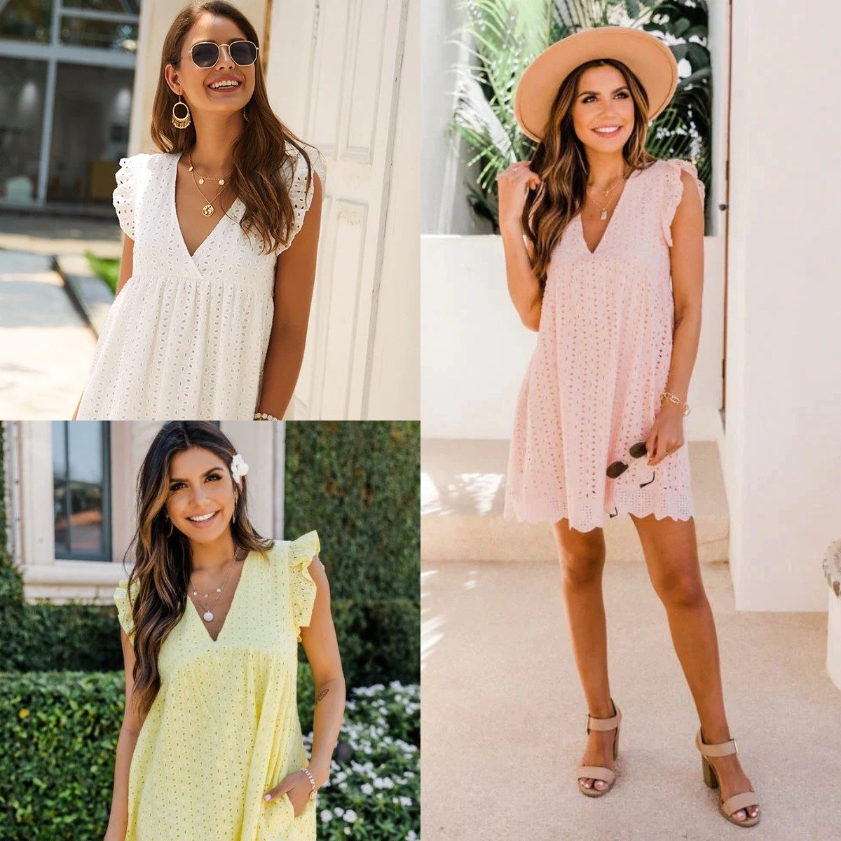 BellaAir – Summer Hollow Lace V-Neck Dress