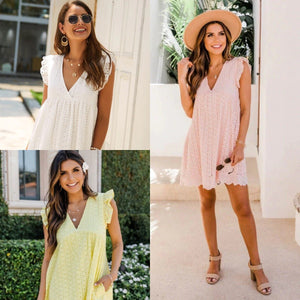 BellaAir – Summer Hollow Lace V-Neck Dress