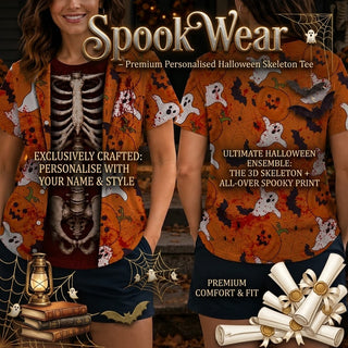 SpookWear – Premium Personalised Halloween Skeleton Tee