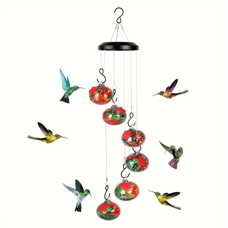 BreezeNest - Glass Wind Chime Feeder for Hummingbirds