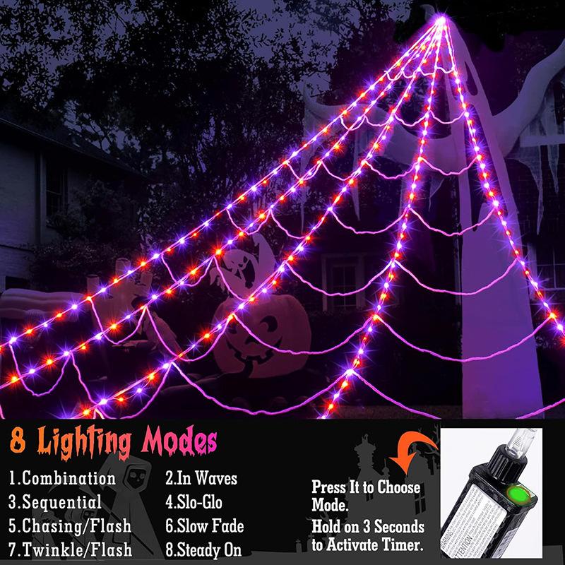 SpookGlow – Giant Purple LED Spider Web Lights