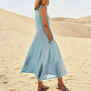BreezeLoom – Sleeveless Cotton Linen Dress