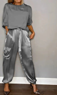 LuxeSilk – Half-Sleeve Satin Set