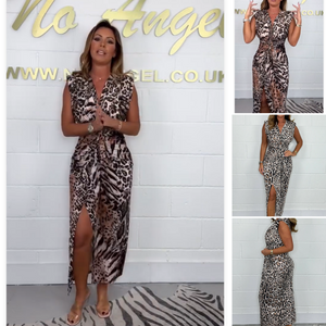 FierceFlair - Leopard Print Deep V Dress