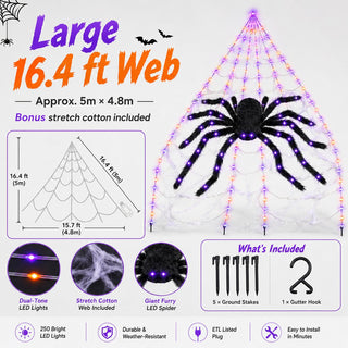 SpookGlow – Giant Purple LED Spider Web Lights