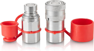 VEVOR 1/2" Flat Face Hydraulic Couplers, 1/2" NPT Skid Steer Hydraulic Quick Connect Couplers with 2 Dust Caps (ISO16028)
