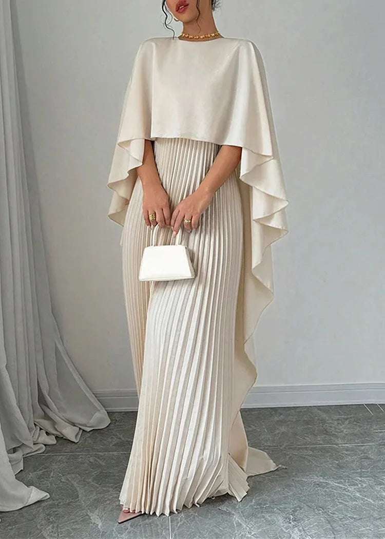 SoftAura – Beige Asymmetrical Patchwork Long Dress