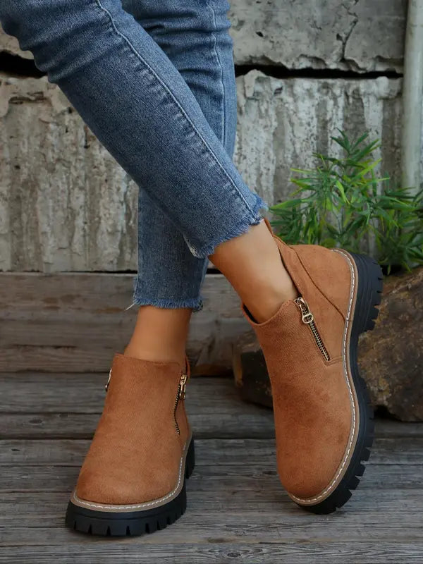 TrendStride – Stylish Solid Color Ankle Boots
