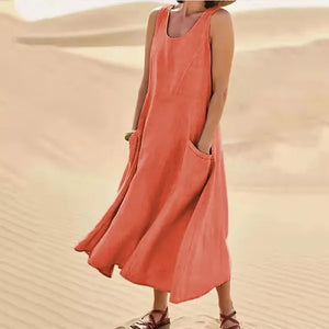 BreezeLoom – Sleeveless Cotton Linen Dress